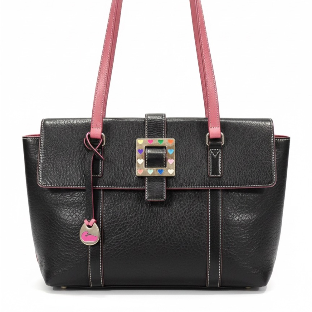 Dooney & Burke Classic Rainbow Heart Y2K Black and Pink Leather Tote Bag